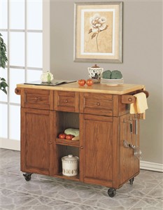 Powell 534-477 Medium Oak 3 Drawer Kitchen Butler