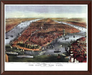 Framed Historic Bird's Eye View Map