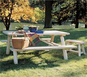 Cedar Log Picnic Table with Attached Benches Cedar Log Picnic Table with Attached Benches