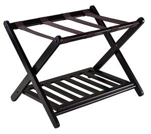 Solid Wood Luggage Rack with Shelf
