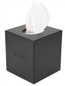 Monogrammed Leather Tissue Box Holder