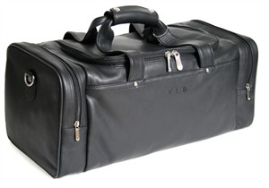 Monogrammed Black Leather Sports Bag